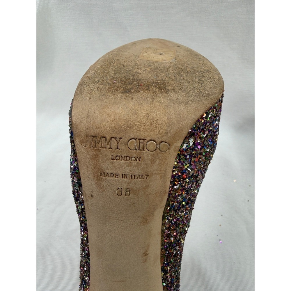 Jimmy Choo Glitter Platform Pumps Multicolor Size 38 US 7 Leather Heels - Picture 9 of 13